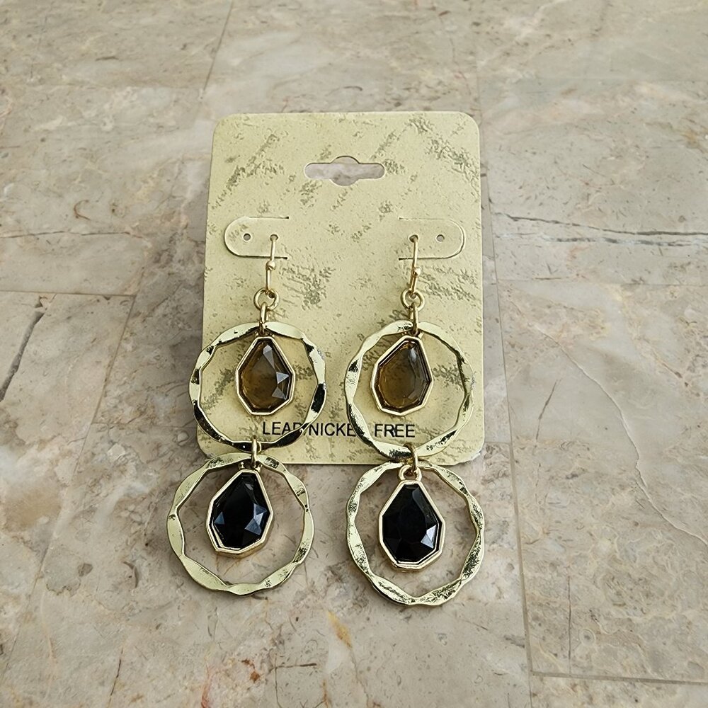 Stony Black and Smokey Quartz-Colored Drop Earrings